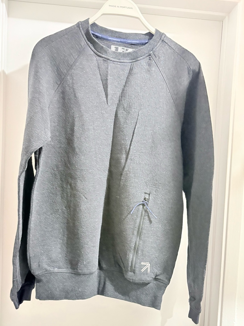 New Balance Men's Charcoal Crewneck Sweatshirt with Zip Pocket